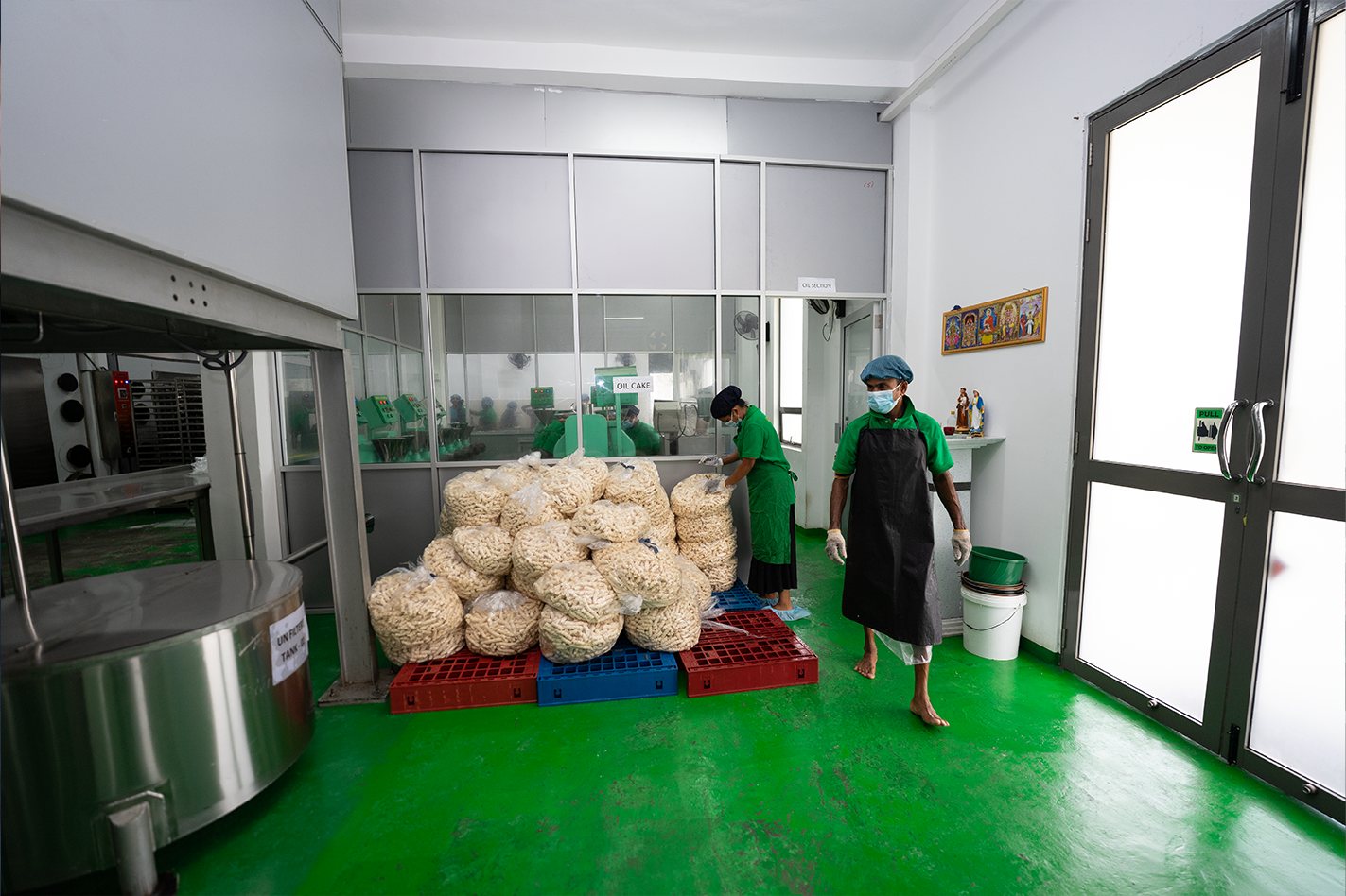 Production room with kernel ready for processing